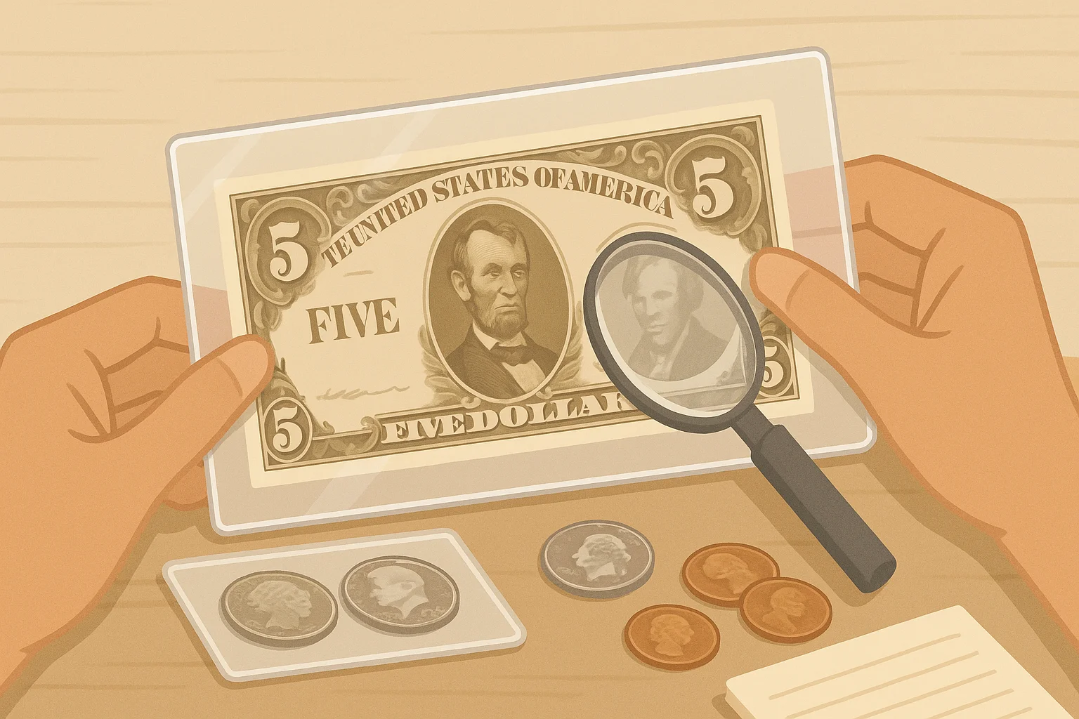 Hands of a numismatist holding an old banknote.