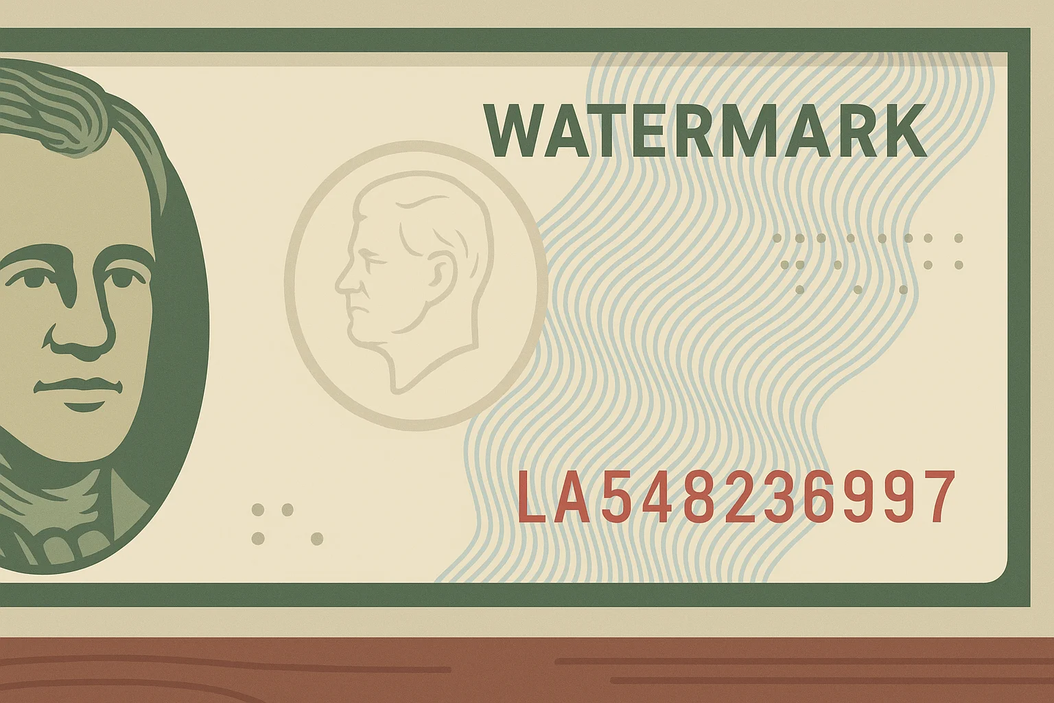 A part of a banknote demonstrating watermarks.